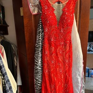 Jovani Couture Red Lace Prom Dress Size 6